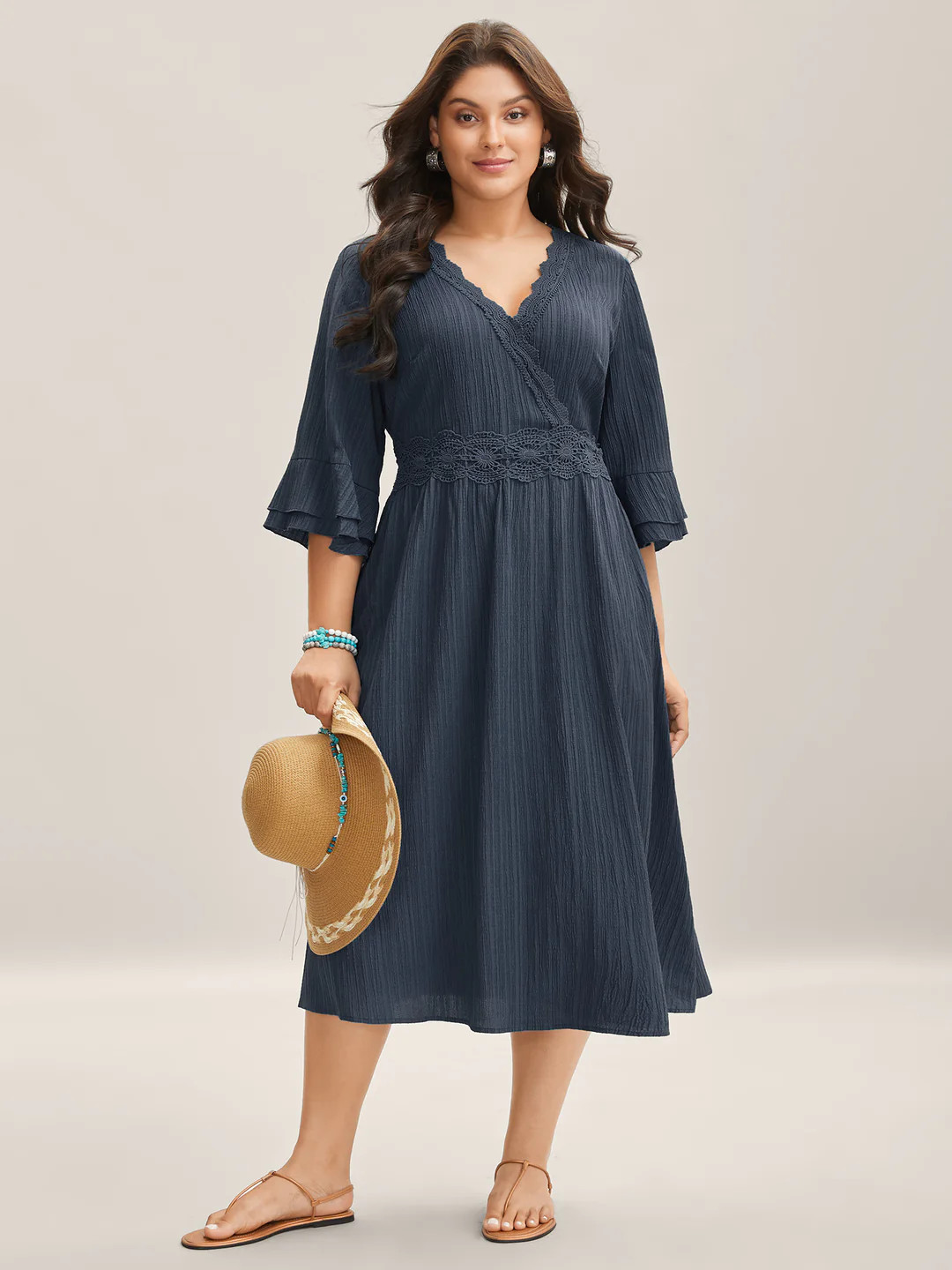 Scalloped Lace Surplice Ruffled Midi Dress | Bloomchic