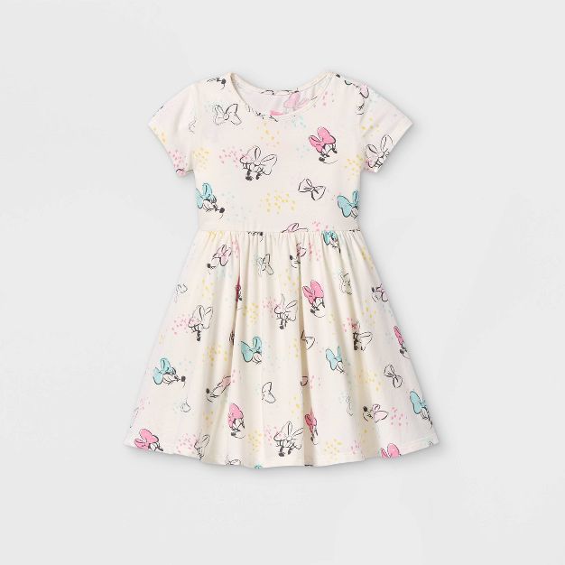 Toddler Girls&#39; Minnie Mouse Skater Dress - Cream 18M | Target