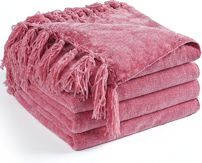 Chenille Throw Blanket for Couch 50"X 60", Soft Cozy Throws with Fringe Tassel for Bed Sofa Chair... | Amazon (US)