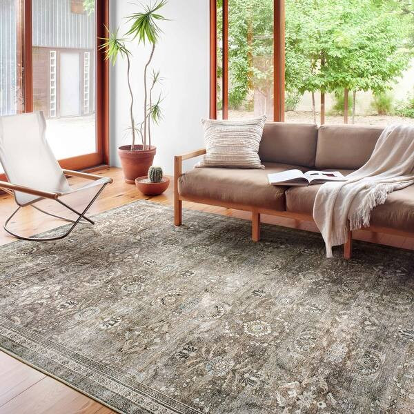 Alexander Home Isabelle Shabby Chic Vintage Printed Area Rug - 2'-6" x 12' - Antique / Moss | Bed Bath & Beyond