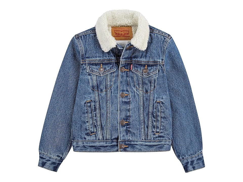 Levi's(r) Kids Sherpa Trim Trucker Jacket (Little Kids) Boy's Clothing Medium Stone Wash : 7 Little Kid, Cotton/Denim/Fleece | Zappos