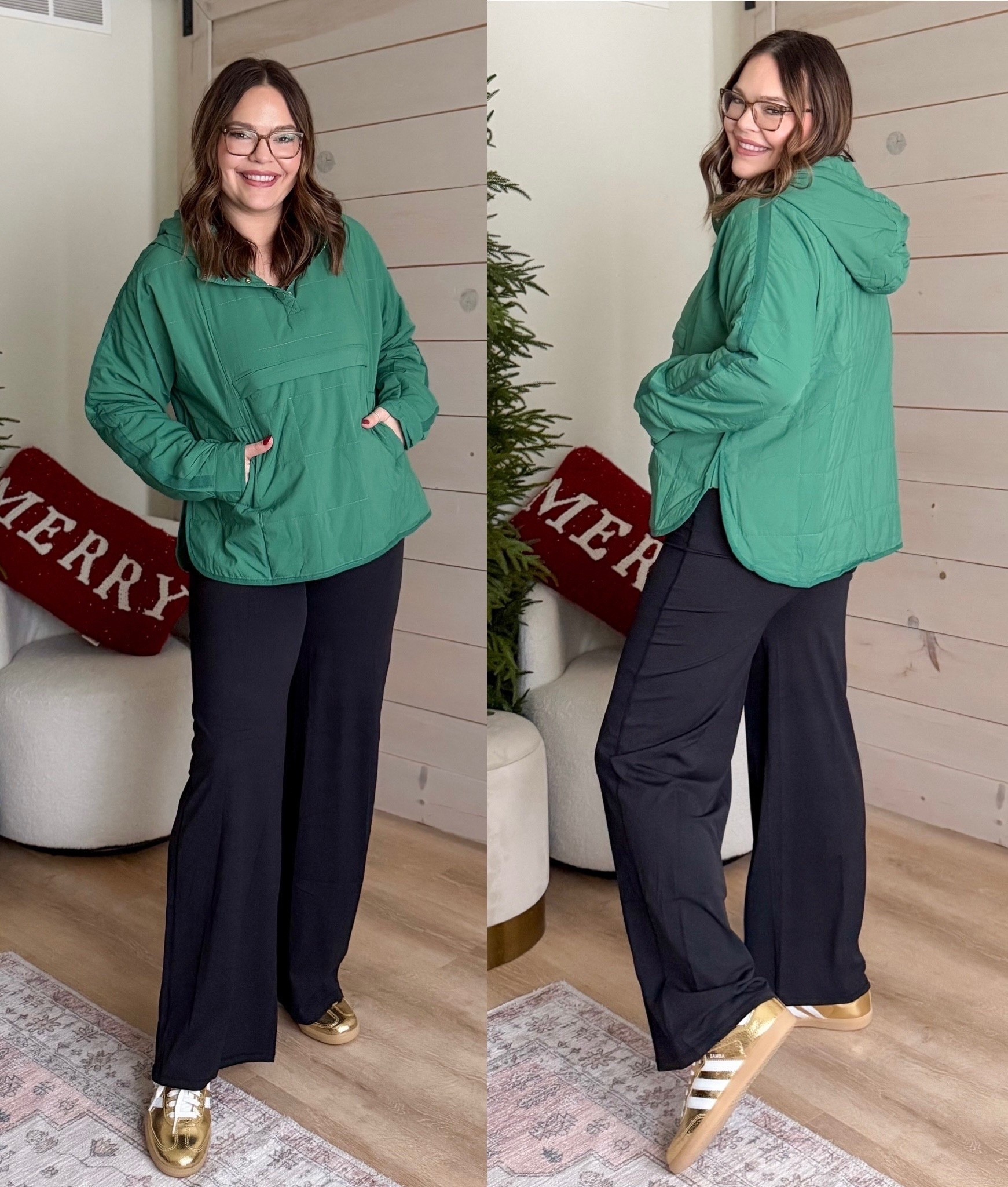 Casual vibes with this quilted pullover jacket and wide leg leggings / true to size in all

#LTKMidsize #LTKHoliday #LTKootd