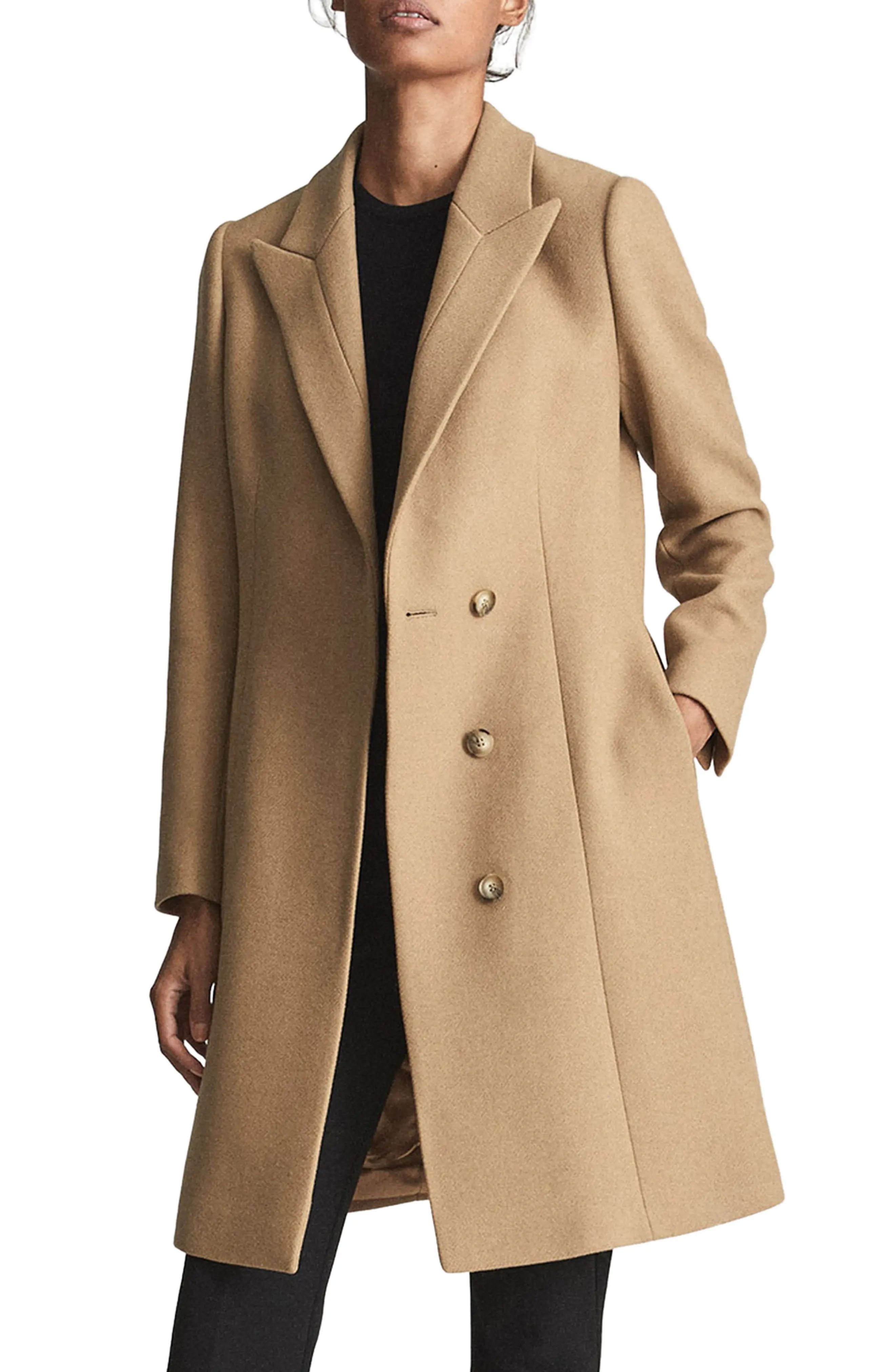 Reiss Marlow Wool Blend Coat, Size 2 Us in Camel at Nordstrom | Nordstrom