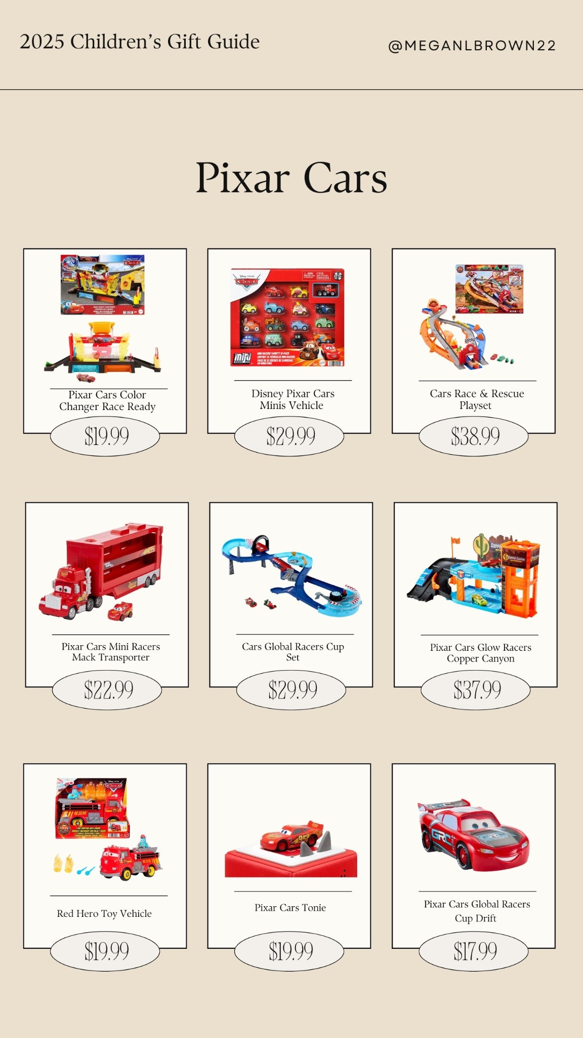 2025 Christmas gift guide for Pixar car loving toddlers and kids. I’ve compiled 30 of the best car toys for Christmas gifts this year! #giftguide #cars #lighteningmcqueen 