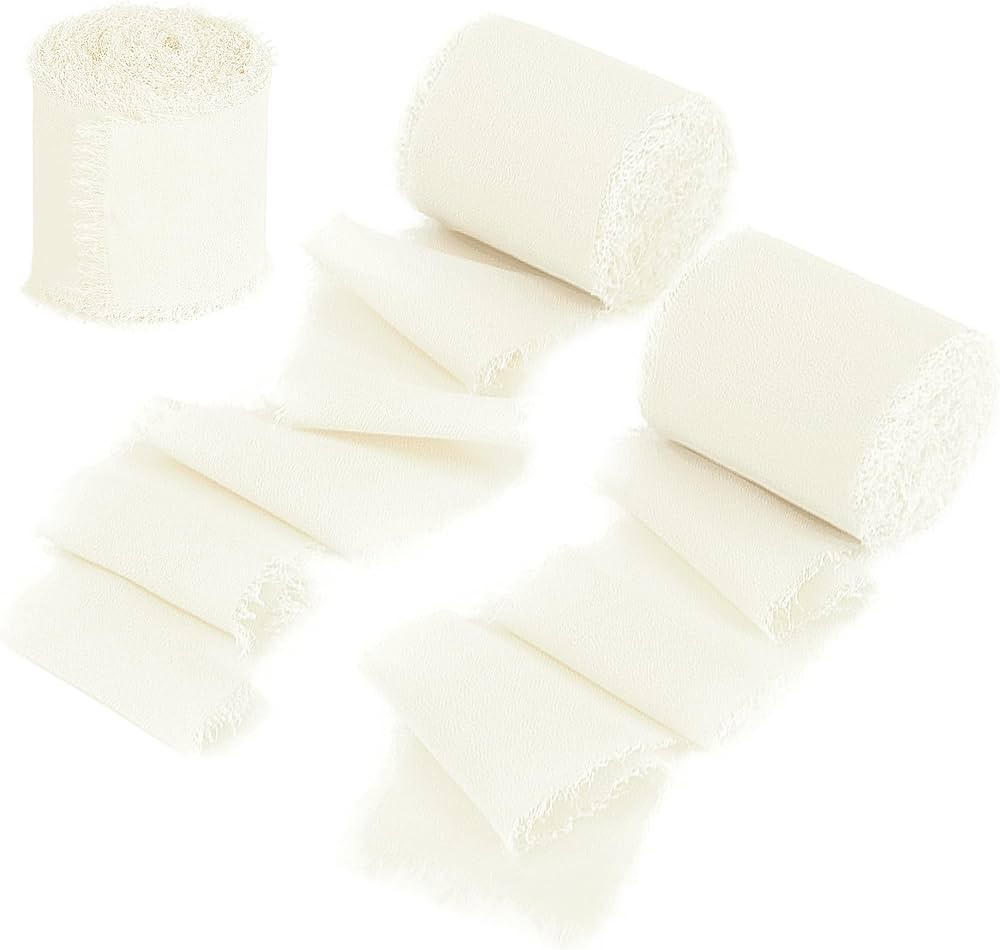 DORIS HOME 3 Rolls 2" x7Yd Fringe Chiffon Ribbon for Flower Bouquet, Handmade Cream White Ribbon ... | Amazon (US)