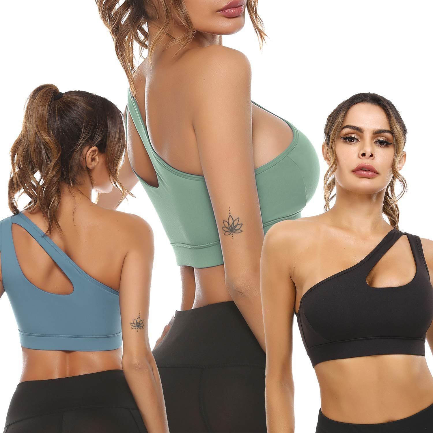 Sykooria Womens One Shoulder Sports Bras Workout Yoga Bras Sexy Cute Medium Support Crop Top | Amazon (US)