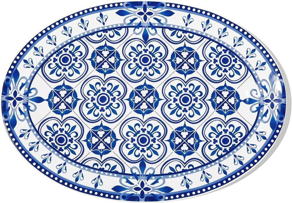 Sonemone 14 inch Blue Serving Platter, Ceramic Oval Serving Plates for Entertaining Party Restaur... | Amazon (US)