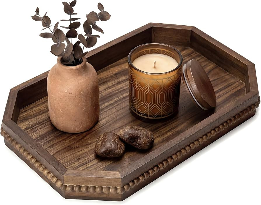 EOSAHR Acacia Wood Decorative Tray: Serving Tray for Table Decor,Dark Brown | Amazon (US)