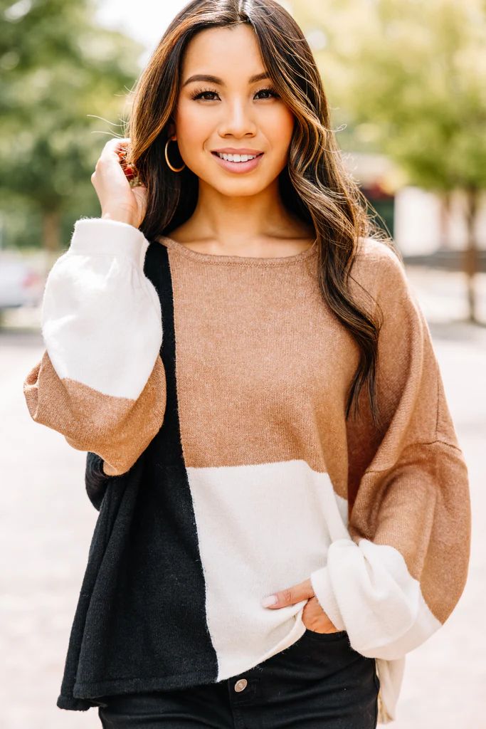 Over The Top Taupe Brown Colorblock Sweater | The Mint Julep Boutique