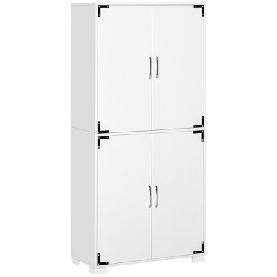 HOMCOM Industrial Style 4-Door Cabinet Pantry Cupboard with Storage Shelves for Bedroom and Living Room, White | Target
