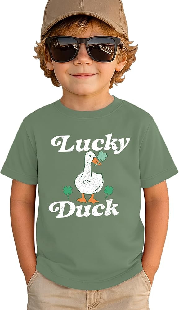 Toddler St. Patrick Day Shirt Vintage Boys Lucky Duck Graphic Tee Tops Cute Lucky Clover Irish Ba... | Amazon (US)