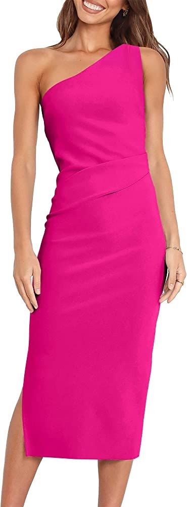 ANRABESS Women's Summer One Shoulder Ruched Bodycon Sleeveless Slit Cocktail Party Wedding Midi D... | Amazon (US)