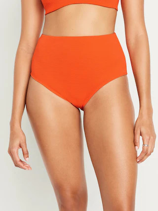 High-Waisted French-Cut Puckered Bikini Swim Bottoms | Old Navy (US)