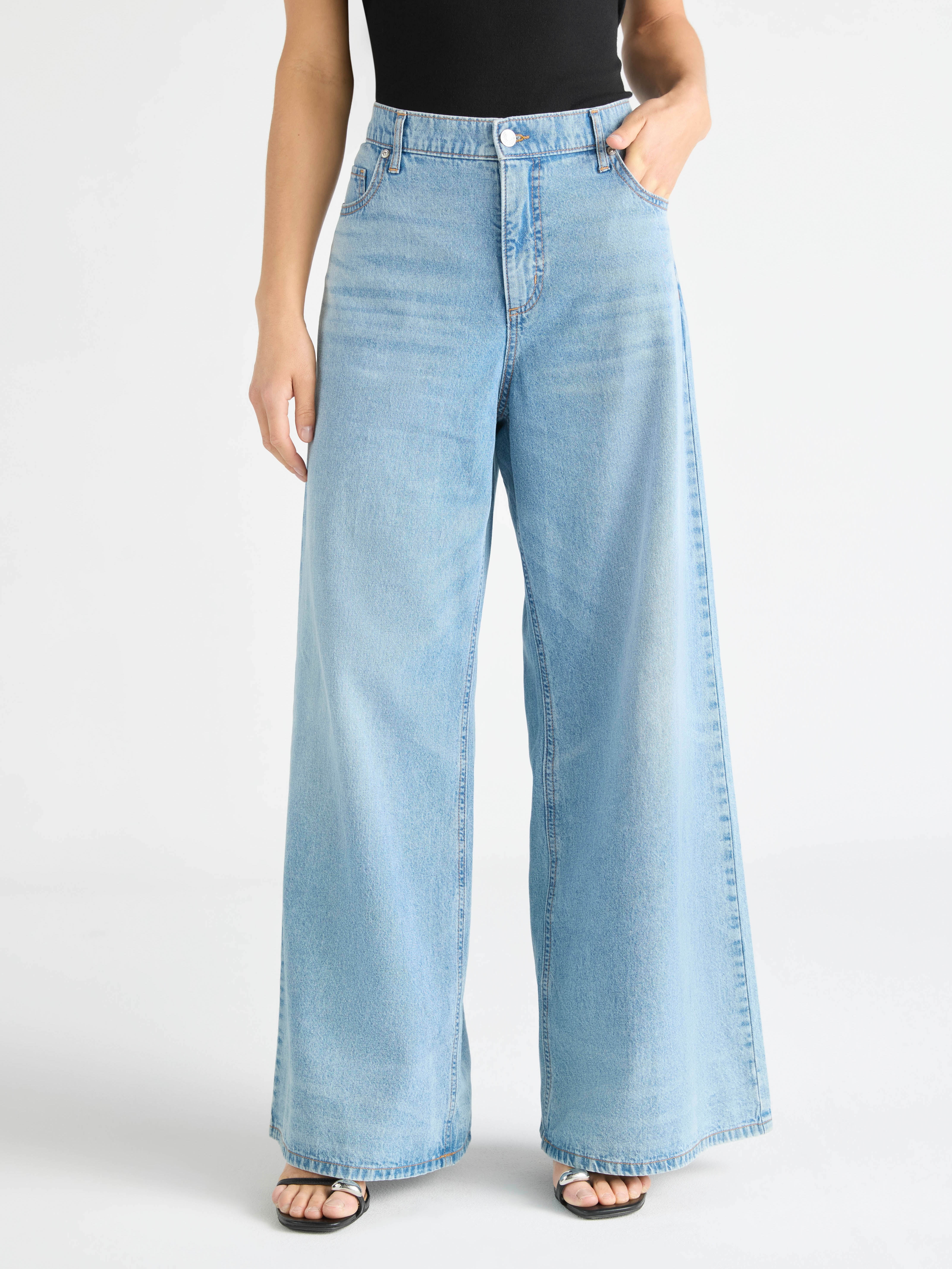 Scoop Women's High Rise Baggy Wide Leg Jean, Sizes 0-18, Available in Short & Long Lengths | Walmart (US)
