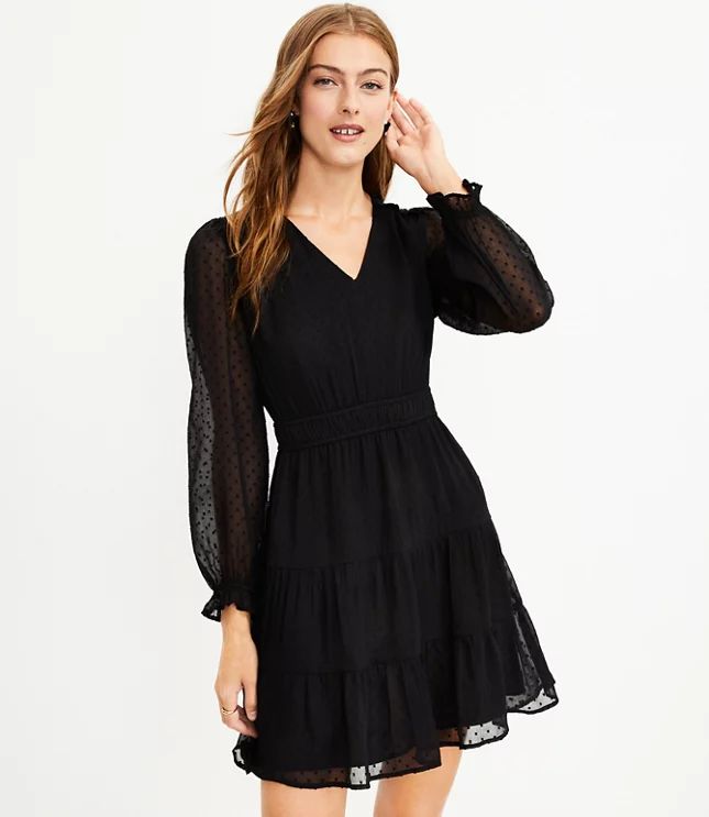 Clip Dot Tiered V-Neck Dress | LOFT