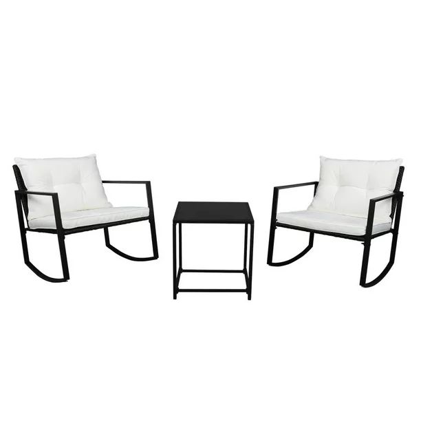 Ktaxon 3 Piece Rocking Wicker Patio Chairs Set with Glass Coffee Table | Walmart (US)