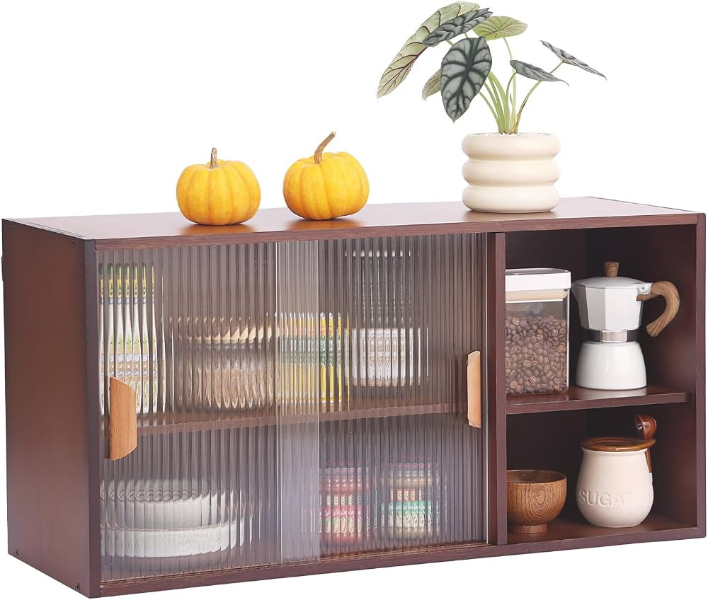 Tiita Small Kitchen Pantry Cabinet, Bamboo Wall Sideboard with Glass Doors, Cupboard Food Pantry ... | Amazon (US)