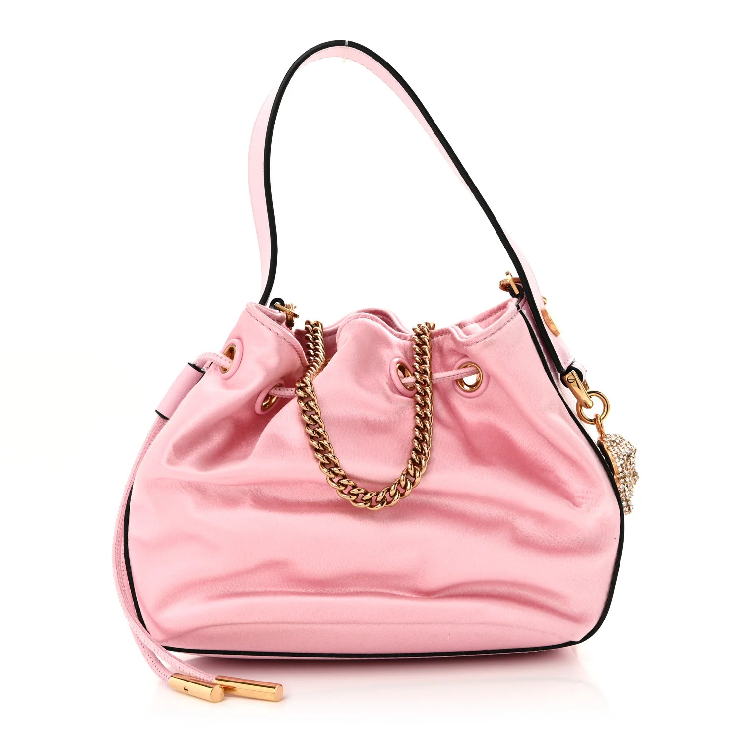 Satin Medusa Drawstring Bucket Bag Pink | FASHIONPHILE (US)