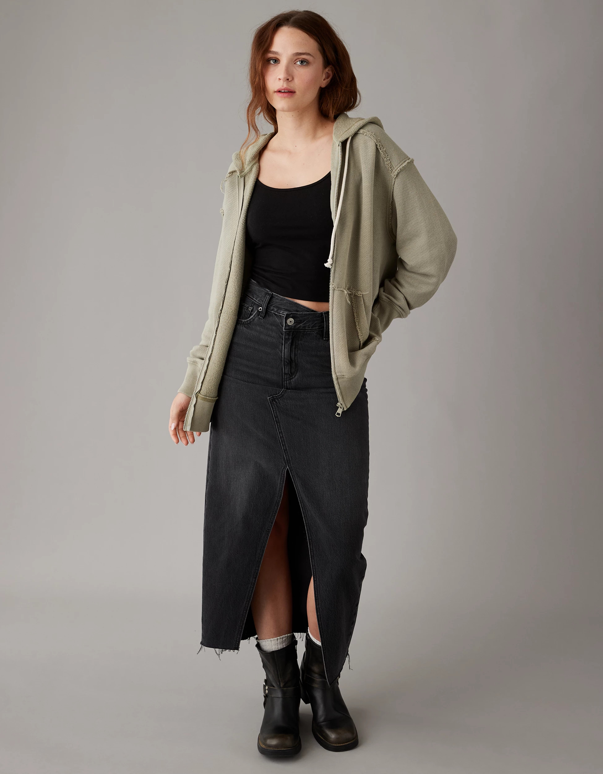 AE Oversized Washed Zip-Up Hoodie | American Eagle Outfitters (US & CA)