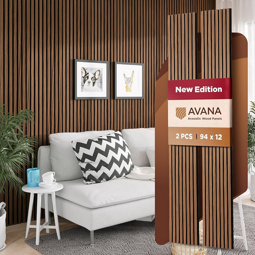 Avana Acoustic Wood Wall Panels – 94.4 x 12.6 Inch Rustic Walnut Acoustic Panels 2 PCs – Wall... | Amazon (US)
