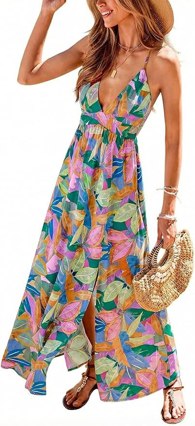 CUPSHE Womens Summer Maxi Dress 2026 Sleeveless Long Sundresses Spaghetti Strap Flowy Boho Beach ... | Amazon (US)