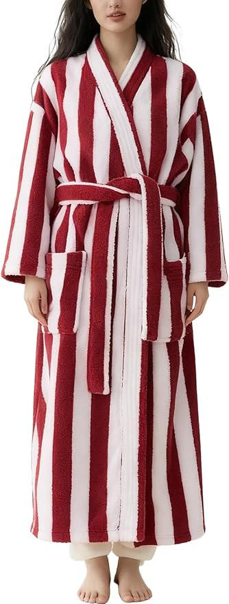 Arssm Womens Striped Fluffy Robe Long Plush Bathrobes Fuzzy Warm Cozy Thick Loungewear Maxi Robe | Amazon (US)