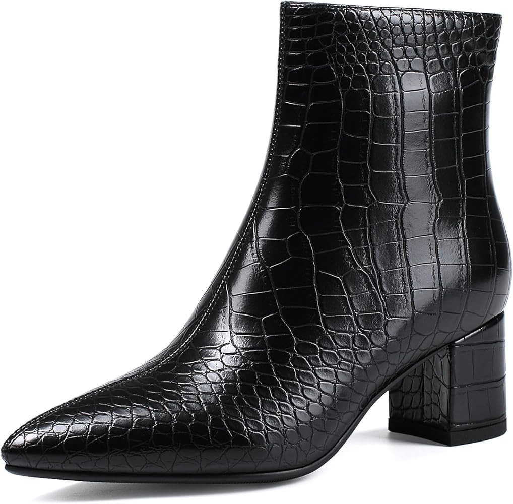 Women's Ankle Boots Pointed Toe Chunky Block Heel Short Boots for Women Low Heeled Booties | Amazon (US)