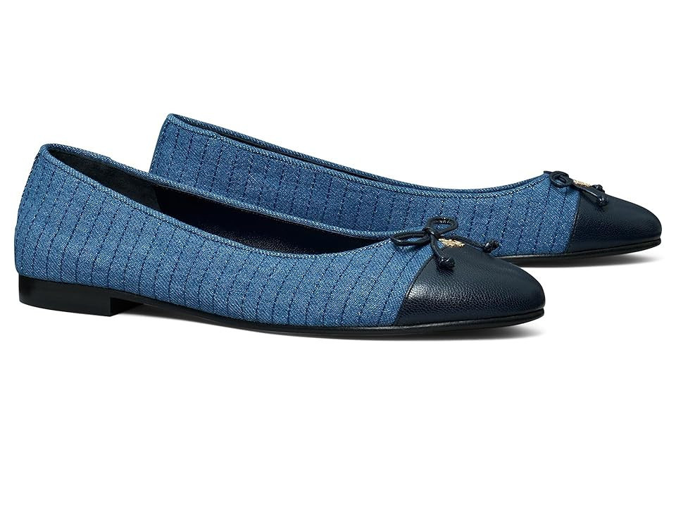 Tory Burch Cap-Toe Quilted Ballet Women's Flat Shoes Dark Denim/New Navy : 5 M, Textile | Zappos