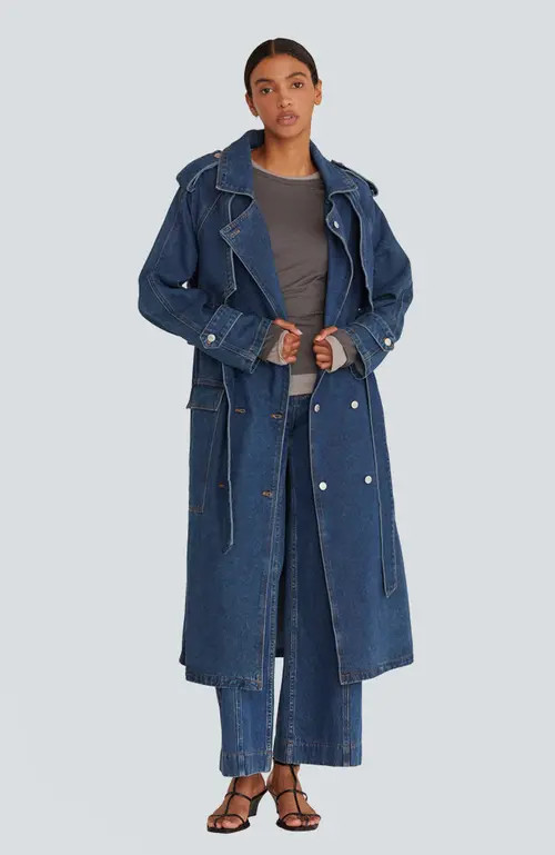 CRESCENT Blue Denim Long Trench Coat at Nordstrom, Size X-Small | Nordstrom
