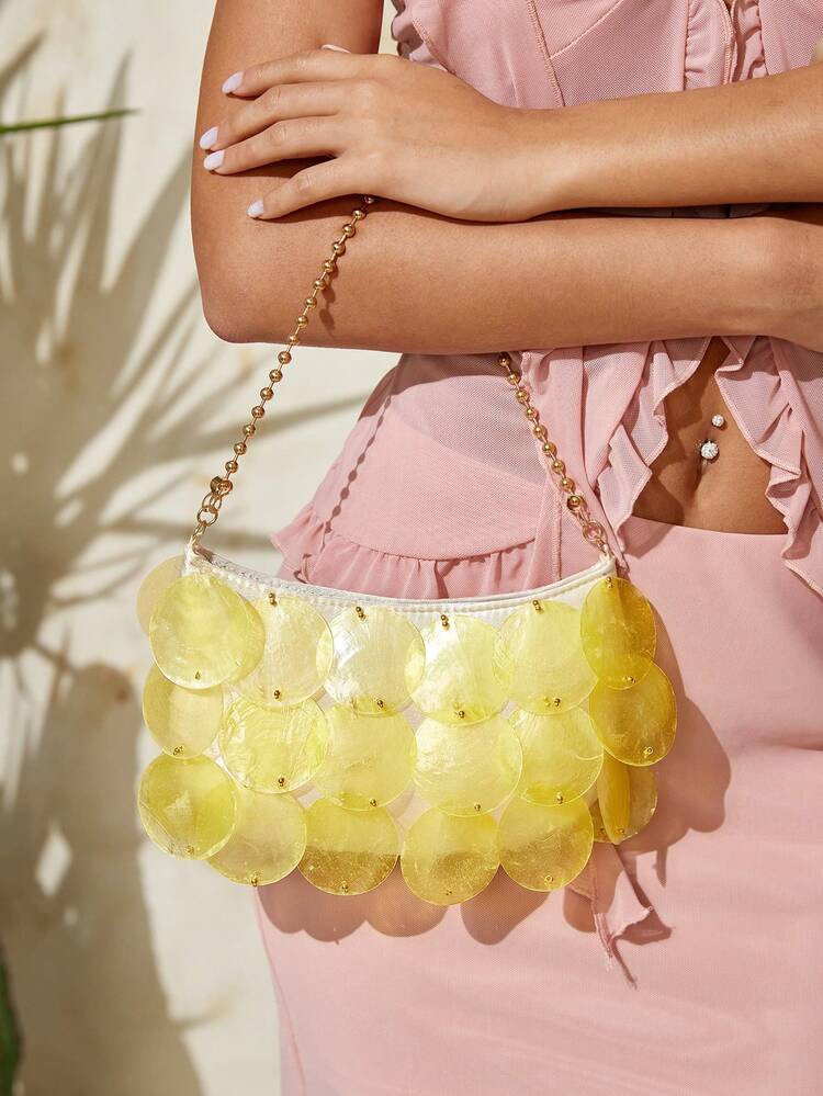 SHECARRY Ladies, Women Top Handle Bags , Yellow, Fashionable, Simple, Elegant, Versatile, For Beach, Vacation, Holiday, Summer, Seaside | SHEIN