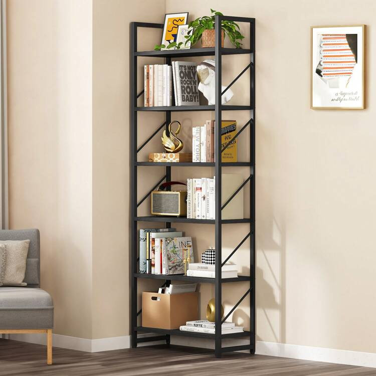 4-6 Tier Shelf Wood Bookcase Storage Display Rack Book Shelving Narrow Bookshelf With Steel Frame... | SHEIN