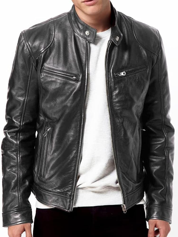 Men's Black Genuine Lambskin Leather Biker Jacket VINTAGE REAL BROWN MOTORCYCLE JACKETS FOR MEN | Amazon (US)