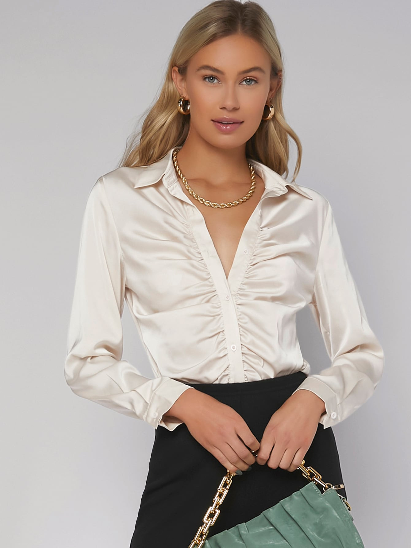 SHEIN Ruched Front Satin Blouse | SHEIN