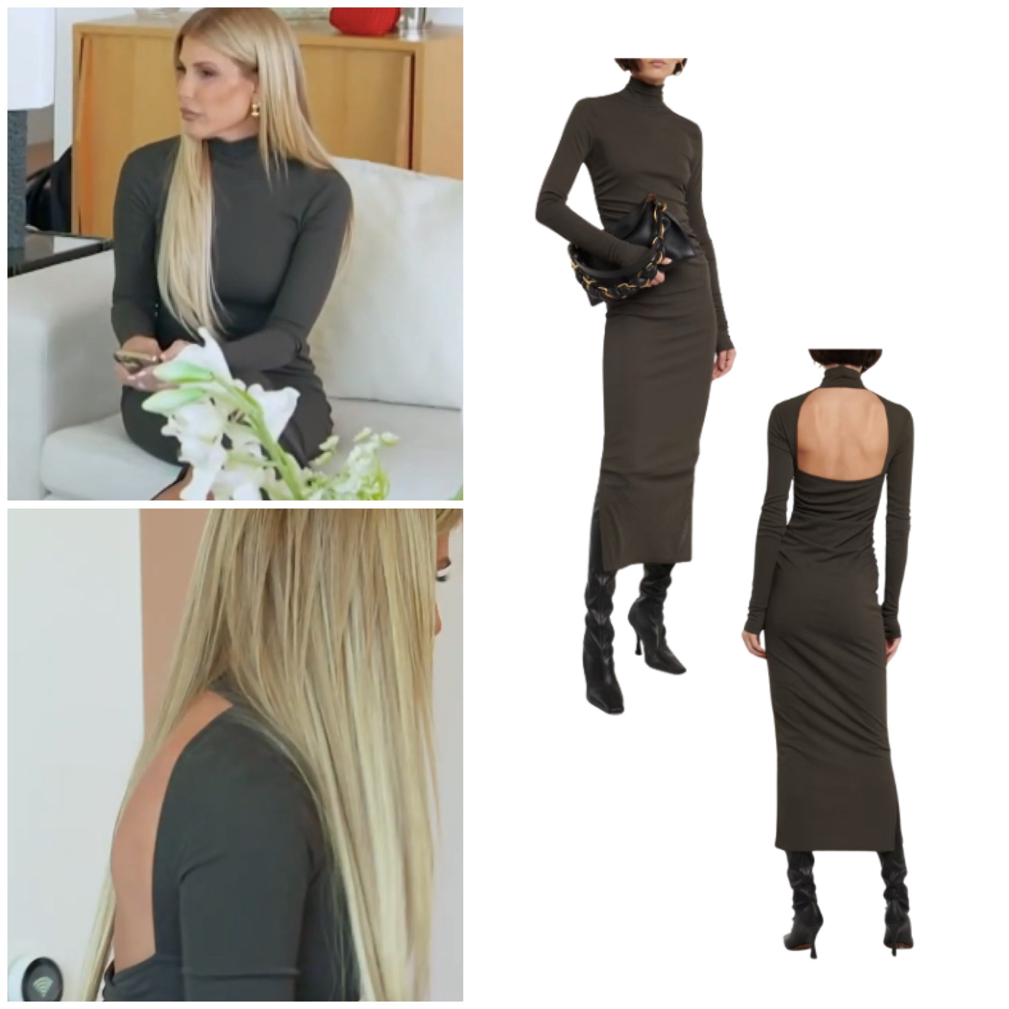 Tracy Tutor’s Dark Green Open Back Turtleneck Dress