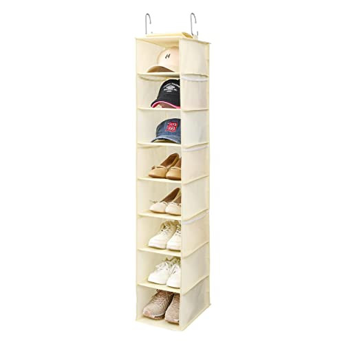 Berdeng Hanging Shoe Organizer for Closet with Side Mesh Pockets，Hat Racks for Baseball Caps，Shoe and Hat Holder & Storage，8-Shelf，Beige，1 Pack | Amazon (US)