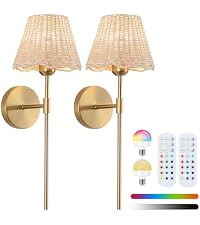 Battery Operated Wall Sconces Set of 2, Wireless Wall Sconces, RGB Rechargeable Dimmable, Brass-C... | Amazon (US)