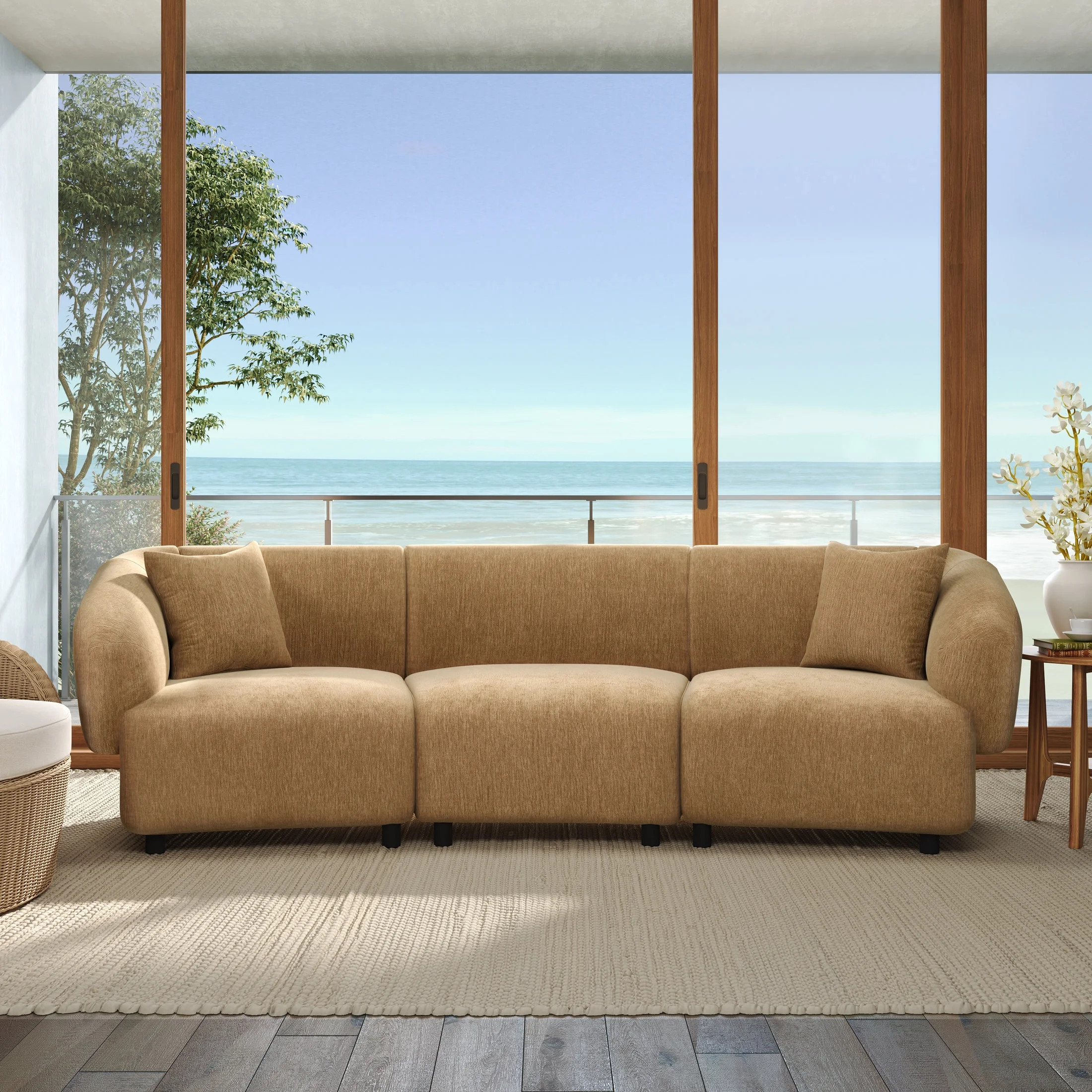Christopher Knight Home 98.5" Curved Contemporary 3-Seat Sofa with Upholstered Plush Seating, Mocha - Walmart.com | Walmart (US)