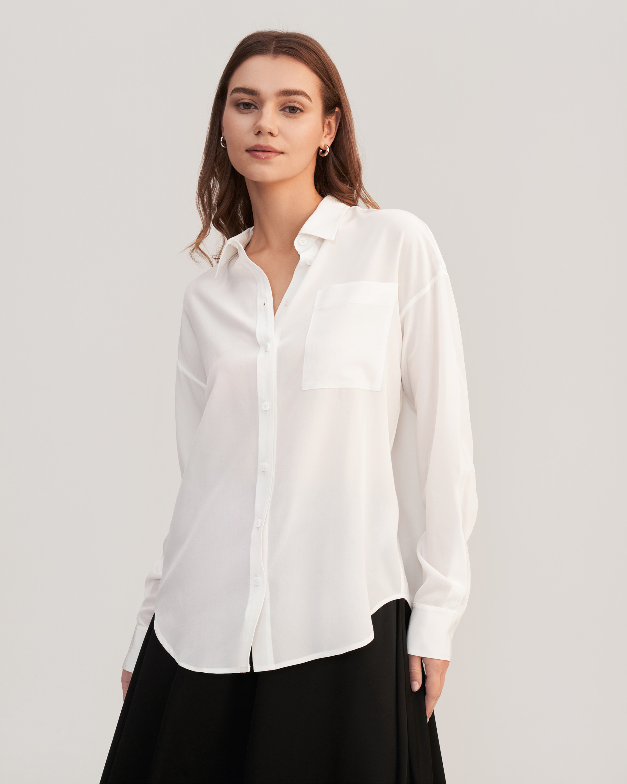 Drop Shoulders Oversize Silk Shirt | LilySilk