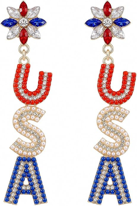 4th of July Earrings for Women, Red White and Blue and 4th of July Jewelry Independence Day Party | Amazon (US)