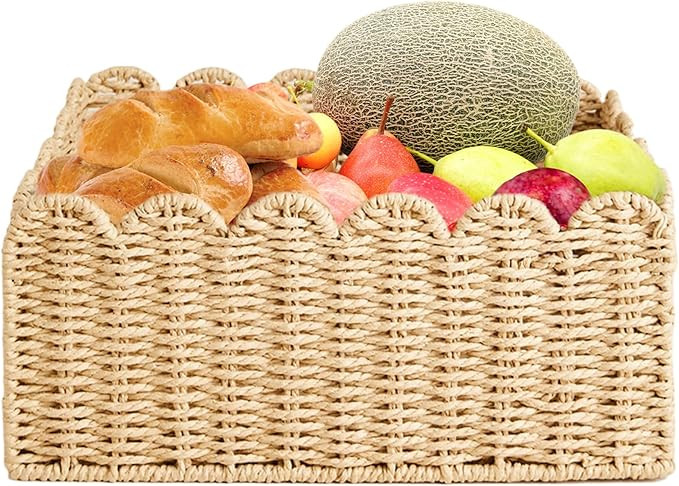 Shelf Baskets, Scalloped Basket, 14.2x10.6x5.9 Wicker Basket, Recycled Paper Rope Woven Storage B... | Amazon (CA)