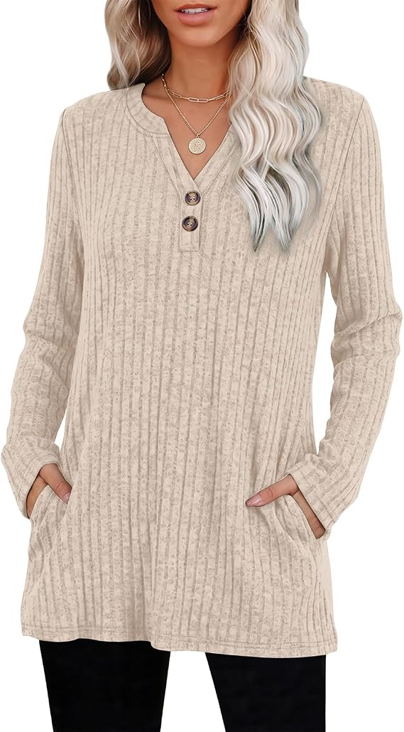 0FEEFAN Long Sleeve Shirts for Women Crewneck Tunic Tops Loose Fit S-3XL | Amazon (US)