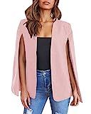 GAMISOTE Cape Blazer for Women Split Sleeve Open Front Office Long Jacket Pink | Amazon (US)