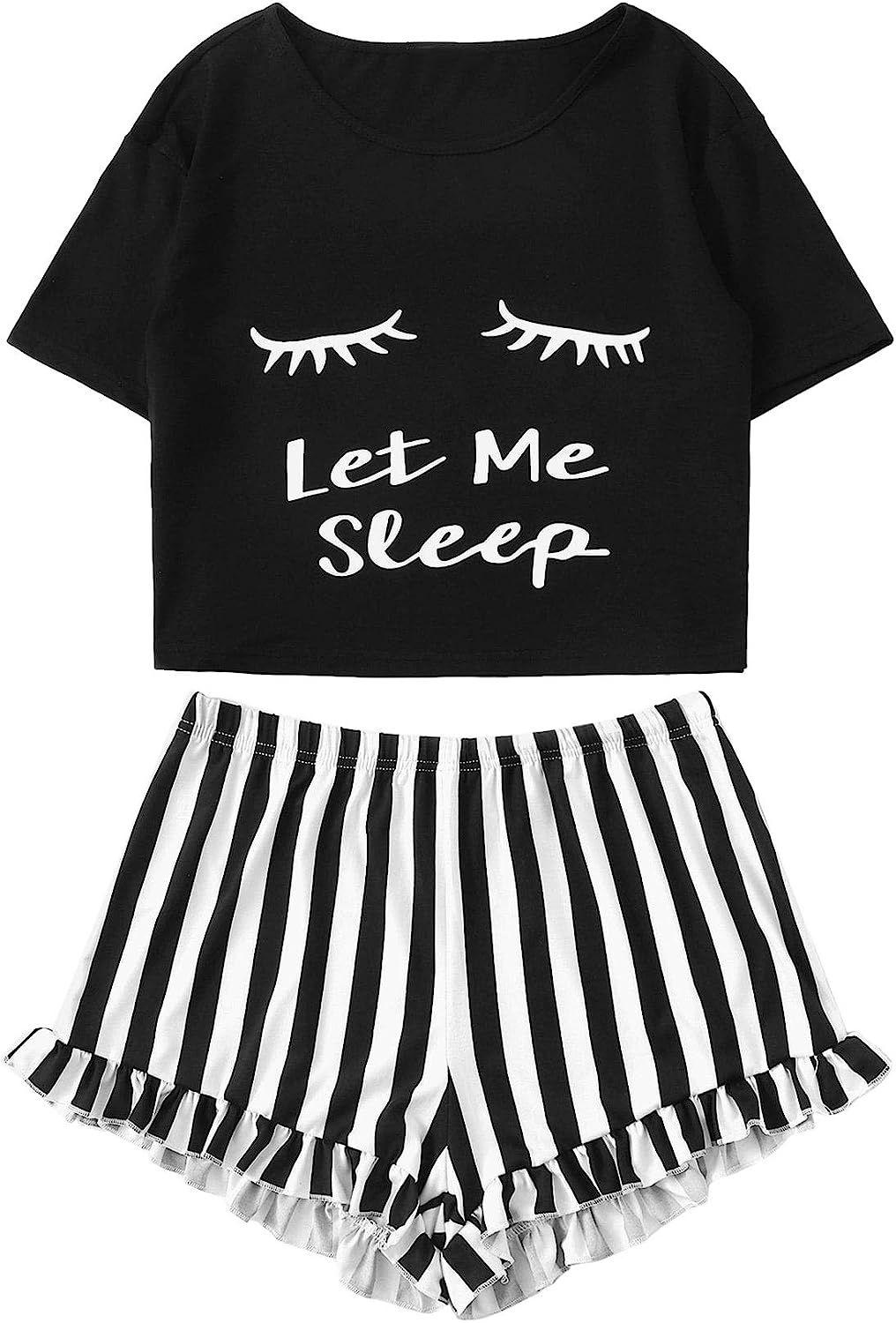 WDIRARA Women's Sleepwear Closed Eyes Print Tee and Shorts Cute Pajama Set | Amazon (US)