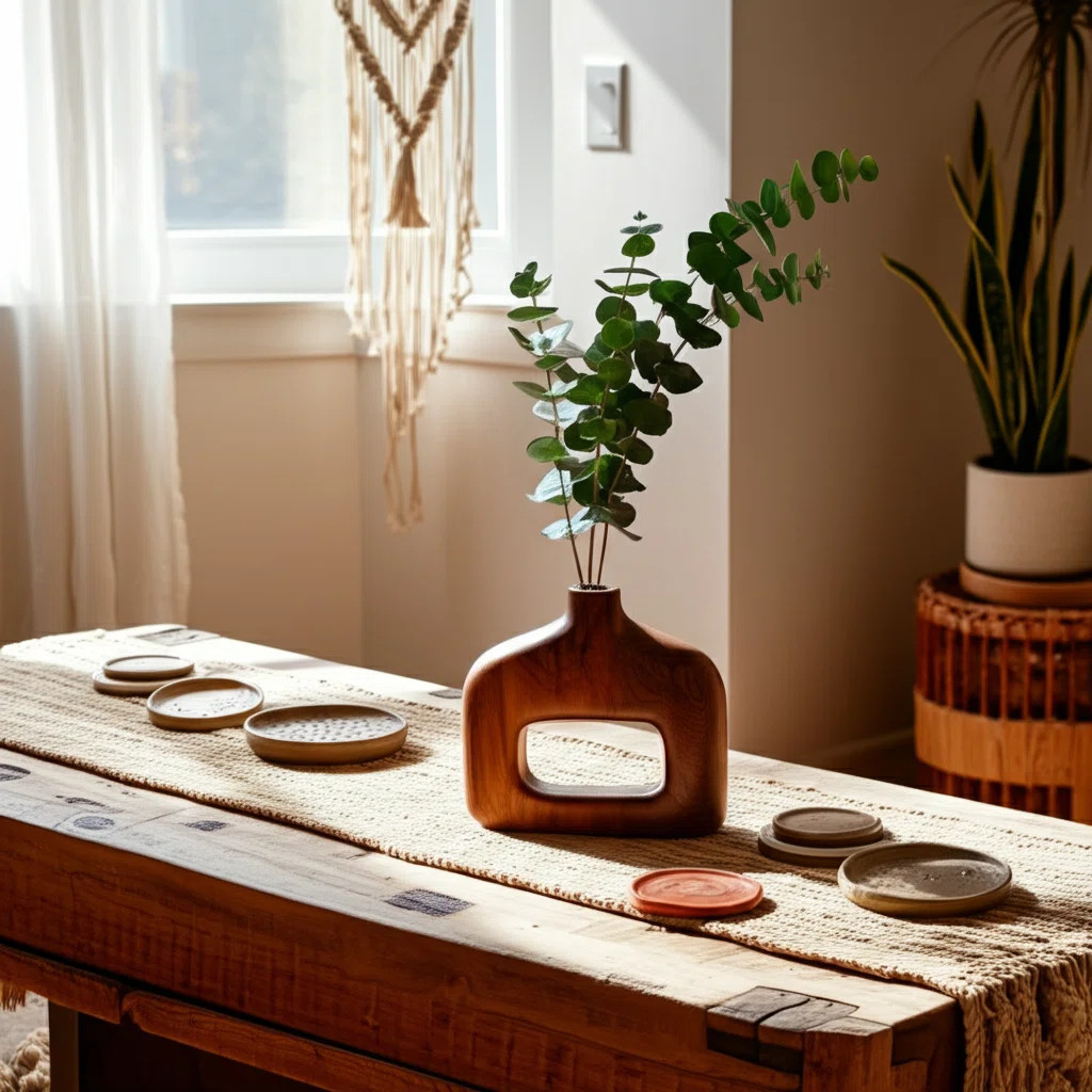 Vase Mango Wood Sculptural Cut-Out Design 8-Inch Natural Brown Boho Home Office Bedroom Living Ro... | Wayfair North America