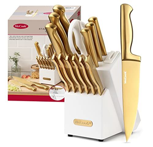 McCook® MC21G Knife Sets,15 Pieces Luxury Golden Titanium Kitchen Knife Block Sets with Built-in... | Amazon (US)