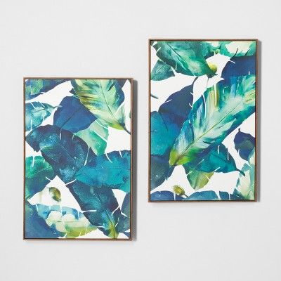 24&#34; x 36&#34; Tropical Palm 2pk Framed Wall Canvas Blue - Opalhouse&#8482; | Target