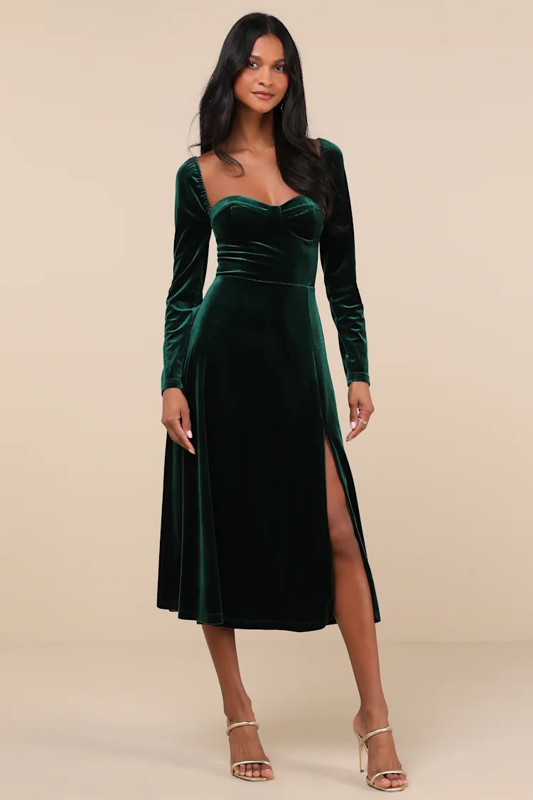 Precious Impression Emerald Green Velvet Bustier Midi Dress | Lulus