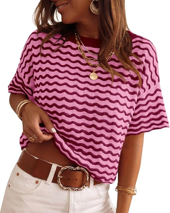 Tankaneo Womens Short Sleeve Sweater Cropped Sweaters 2026 Summer Casual Crewneck Lightweight Kni... | Amazon (US)