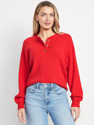 Oversized Cozy Waffle Henley Top | Old Navy (US)