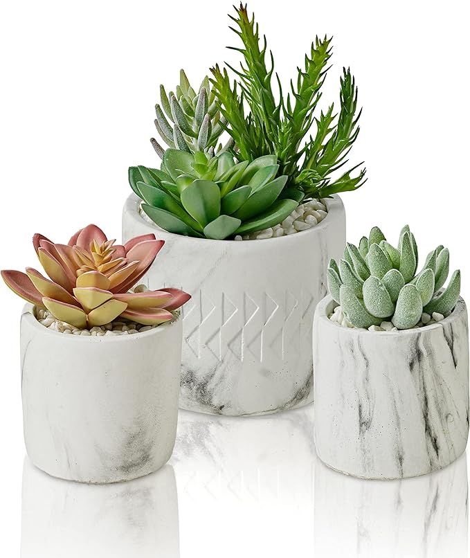 MOTINI Artificial Succulent Plant Potted Green and Pink Fake Faux Succulent Plants in White Marbl... | Amazon (US)
